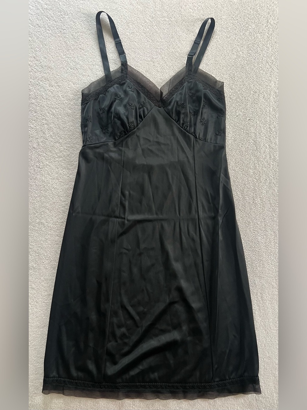 Philmaid Women’s Black Satin Nylon Full Slip Lace Trim Adjustable Straps 36 S/XS
